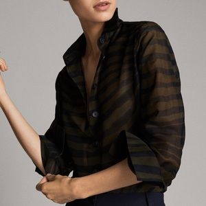 Massimo Dutti Olive Zebra Print Button Down